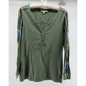 Idyllwind Miranda Lambert Boho Embroidered Sleeve Top Green Western Large
